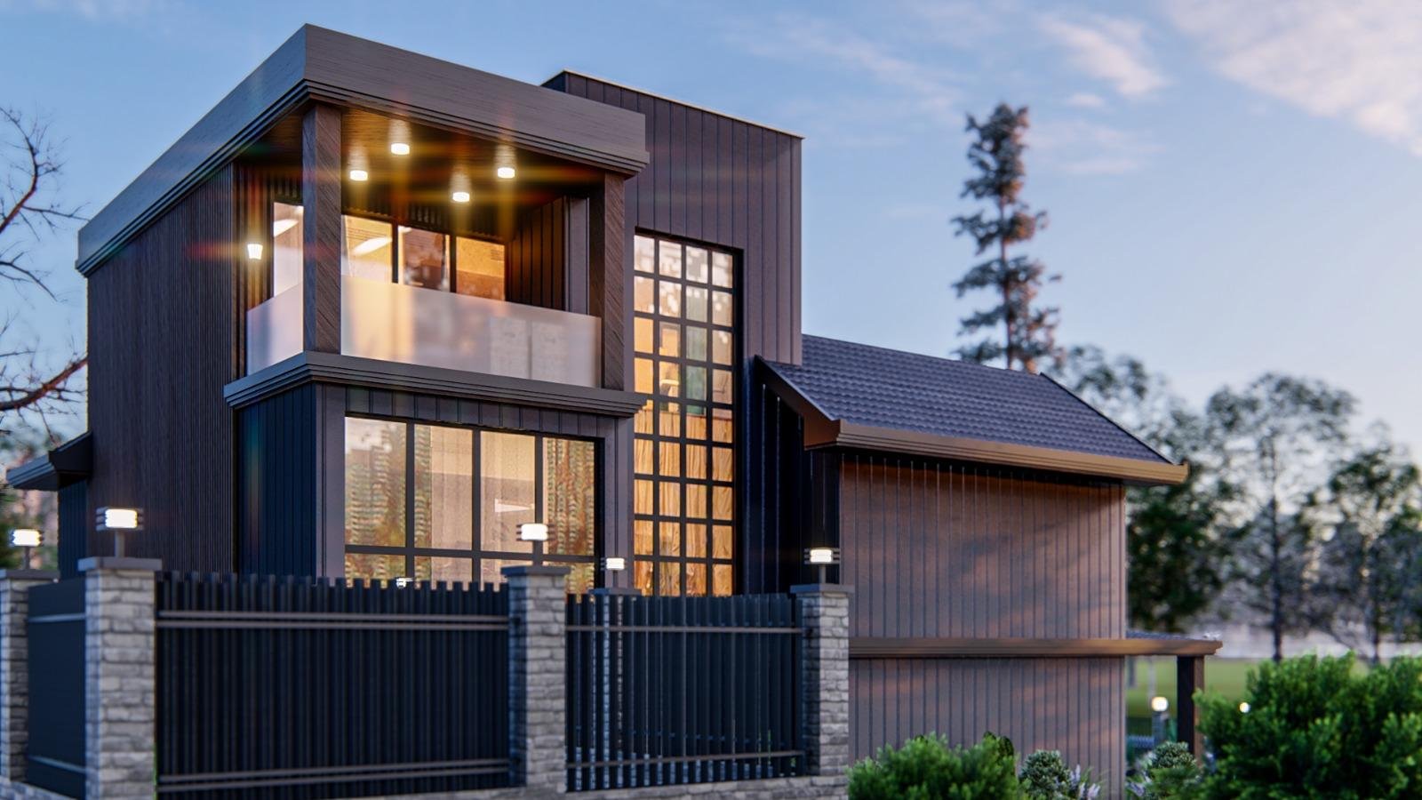 Royest Villas Ankara Gölbaşı villa dış cephe akşam görünümü